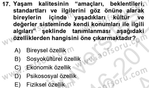 Bakım Elemanı Yetiştirme Ve Geliştirme 3 Dersi 2016 - 2017 Yılı (Vize) Ara Sınavı 17. Soru