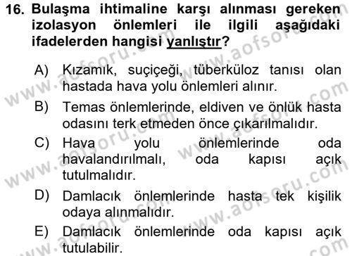 Bakım Elemanı Yetiştirme Ve Geliştirme 3 Dersi 2016 - 2017 Yılı (Final) Dönem Sonu Sınav Soruları 16. Soru