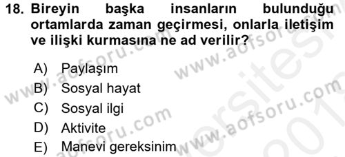 Bakım Elemanı Yetiştirme Ve Geliştirme 3 Dersi 2017 - 2018 Yılı (Final) Dönem Sonu Sınavı 18. Soru