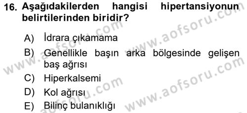 Evde Yaşlı Bakım Hizmetleri Dersi 2016 - 2017 Yılı 3 Ders Sınav Soruları 16. Soru