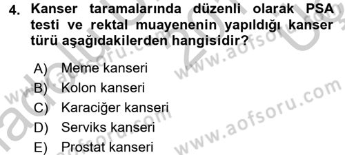 Evde Yaşlı Bakım Hizmetleri Dersi 2016 - 2017 Yılı 3 Ders Sınav Soruları 4. Soru