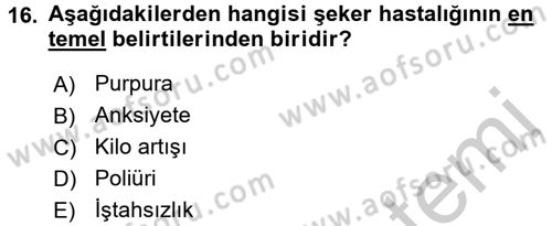 Evde Yaşlı Bakım Hizmetleri Dersi 2016 - 2017 Yılı (Vize) Ara Sınavı 16. Soru