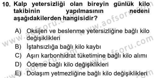 Evde Yaşlı Bakım Hizmetleri Dersi 2017 - 2018 Yılı 3 Ders Sınav Soruları 10. Soru