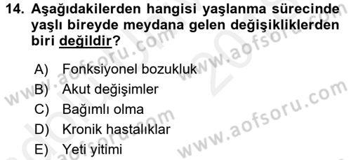 Evde Yaşlı Bakım Hizmetleri Dersi 2017 - 2018 Yılı 3 Ders Sınav Soruları 14. Soru