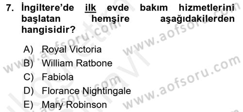 Evde Yaşlı Bakım Hizmetleri Dersi 2017 - 2018 Yılı 3 Ders Sınav Soruları 7. Soru