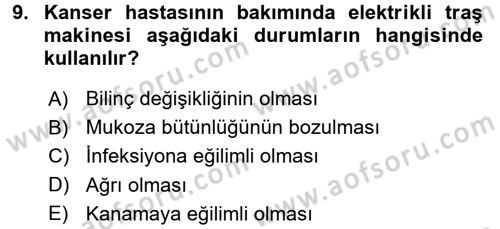 Evde Yaşlı Bakım Hizmetleri Dersi 2017 - 2018 Yılı 3 Ders Sınav Soruları 9. Soru