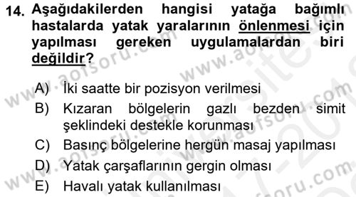 Evde Yaşlı Bakım Hizmetleri Dersi 2017 - 2018 Yılı (Vize) Ara Sınavı 14. Soru