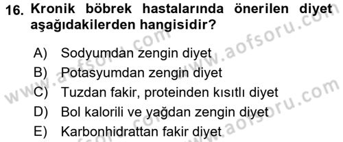 Evde Yaşlı Bakım Hizmetleri Dersi 2017 - 2018 Yılı (Vize) Ara Sınavı 16. Soru