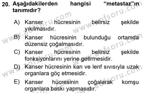 Evde Yaşlı Bakım Hizmetleri Dersi 2017 - 2018 Yılı (Final) Dönem Sonu Sınav Soruları 20. Soru