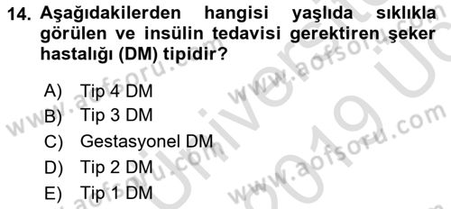 Evde Yaşlı Bakım Hizmetleri Dersi 2018 - 2019 Yılı 3 Ders Sınavı 14. Soru