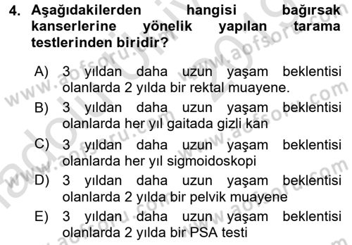 Evde Yaşlı Bakım Hizmetleri Dersi 2018 - 2019 Yılı 3 Ders Sınavı 4. Soru