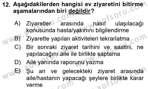 Evde Yaşlı Bakım Hizmetleri Dersi 2021 - 2022 Yılı (Vize) Ara Sınav Soruları 12. Soru