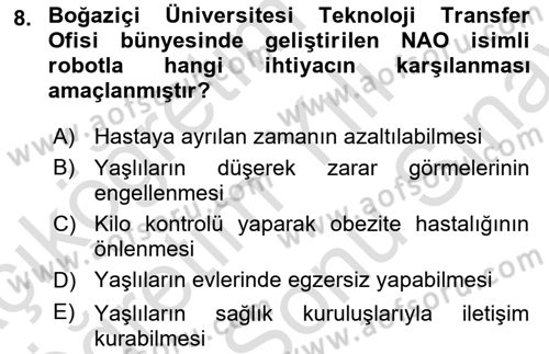 Evde Yaşlı Bakım Hizmetleri Dersi 2021 - 2022 Yılı (Final) Dönem Sonu Sınav Soruları 8. Soru