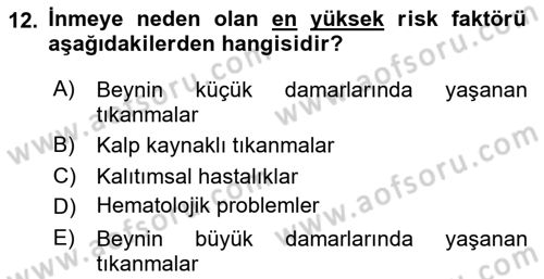 Evde Yaşlı Bakım Hizmetleri Dersi 2021 - 2022 Yılı Yaz Okulu Sınav Soruları 12. Soru