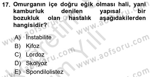 Evde Yaşlı Bakım Hizmetleri Dersi 2021 - 2022 Yılı Yaz Okulu Sınav Soruları 17. Soru