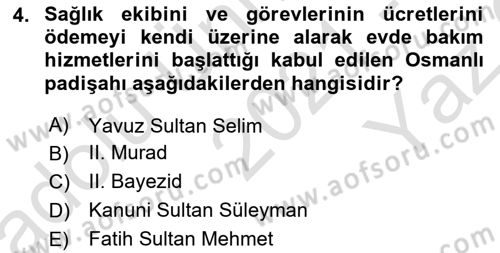 Evde Yaşlı Bakım Hizmetleri Dersi 2021 - 2022 Yılı Yaz Okulu Sınav Soruları 4. Soru