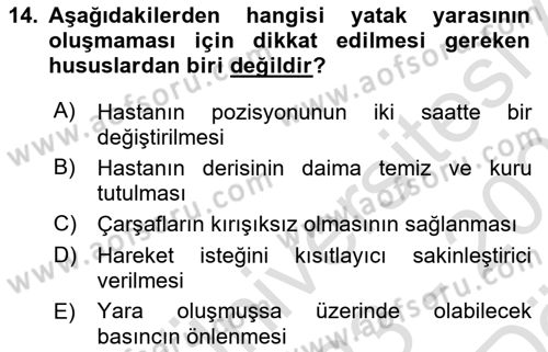 Evde Yaşlı Bakım Hizmetleri Dersi 2023 - 2024 Yılı (Vize) Ara Sınav Soruları 14. Soru
