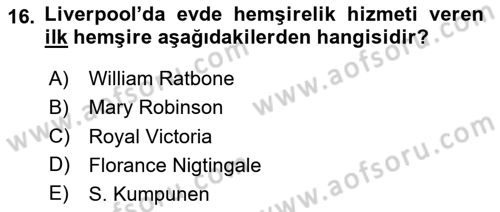 Evde Yaşlı Bakım Hizmetleri Dersi 2023 - 2024 Yılı (Vize) Ara Sınav Soruları 16. Soru