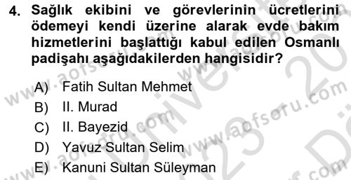 Evde Yaşlı Bakım Hizmetleri Dersi 2023 - 2024 Yılı (Vize) Ara Sınav Soruları 4. Soru