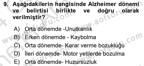 Evde Yaşlı Bakım Hizmetleri Dersi 2023 - 2024 Yılı (Vize) Ara Sınav Soruları 9. Soru