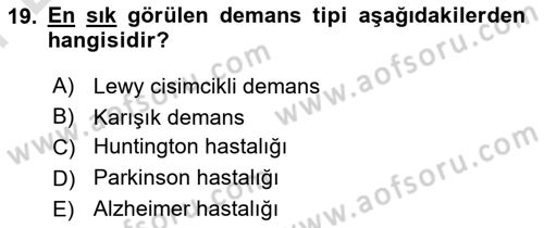 Evde Yaşlı Bakım Hizmetleri Dersi 2023 - 2024 Yılı (Final) Dönem Sonu Sınav Soruları 19. Soru