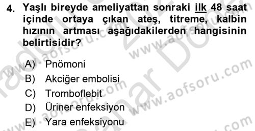 Evde Yaşlı Bakım Hizmetleri Dersi 2023 - 2024 Yılı (Final) Dönem Sonu Sınav Soruları 4. Soru
