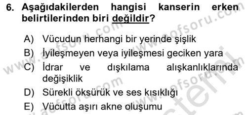 Evde Yaşlı Bakım Hizmetleri Dersi 2023 - 2024 Yılı (Final) Dönem Sonu Sınav Soruları 6. Soru