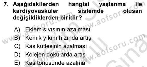 Evde Yaşlı Bakım Hizmetleri Dersi 2023 - 2024 Yılı (Final) Dönem Sonu Sınav Soruları 7. Soru