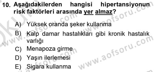 Evde Yaşlı Bakım Hizmetleri Dersi 2023 - 2024 Yılı Yaz Okulu Sınav Soruları 10. Soru