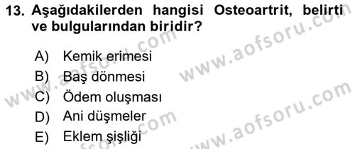 Evde Yaşlı Bakım Hizmetleri Dersi 2023 - 2024 Yılı Yaz Okulu Sınav Soruları 13. Soru