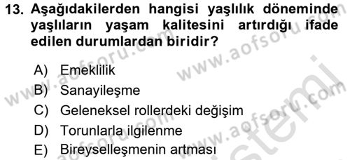 Yaşlılarda Çatışma Ve Stres Yönetimi 1 Dersi 2016 - 2017 Yılı (Vize) Ara Sınav Soruları 13. Soru