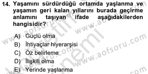 Yaşlılarda Çatışma Ve Stres Yönetimi 1 Dersi 2016 - 2017 Yılı (Vize) Ara Sınav Soruları 14. Soru