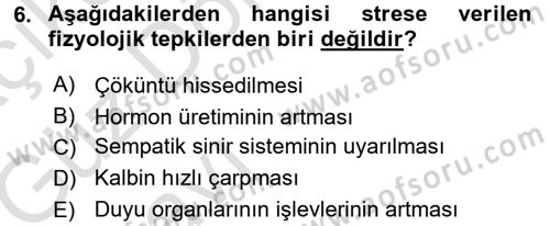 Yaşlılarda Çatışma Ve Stres Yönetimi 1 Dersi 2016 - 2017 Yılı (Vize) Ara Sınav Soruları 6. Soru