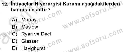 Yaşlılarda Çatışma Ve Stres Yönetimi 1 Dersi 2017 - 2018 Yılı (Vize) Ara Sınav Soruları 12. Soru