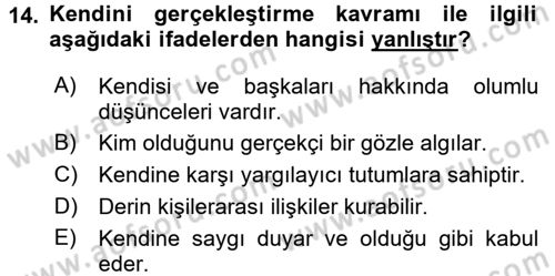 Yaşlılarda Çatışma Ve Stres Yönetimi 1 Dersi 2017 - 2018 Yılı (Vize) Ara Sınav Soruları 14. Soru