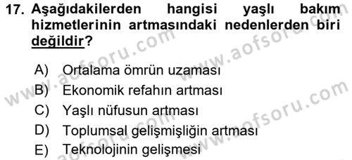 Yaşlılarda Çatışma Ve Stres Yönetimi 1 Dersi 2017 - 2018 Yılı (Vize) Ara Sınav Soruları 17. Soru