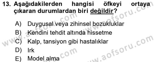 Yaşlılarda Çatışma Ve Stres Yönetimi 1 Dersi 2017 - 2018 Yılı (Final) Dönem Sonu Sınav Soruları 13. Soru