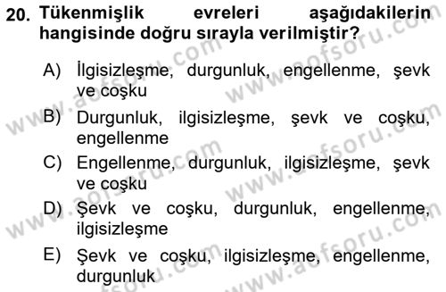Yaşlılarda Çatışma Ve Stres Yönetimi 1 Dersi 2018 - 2019 Yılı 3 Ders Sınav Soruları 20. Soru