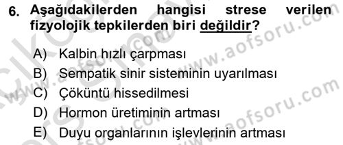Yaşlılarda Çatışma Ve Stres Yönetimi 1 Dersi 2018 - 2019 Yılı 3 Ders Sınav Soruları 6. Soru