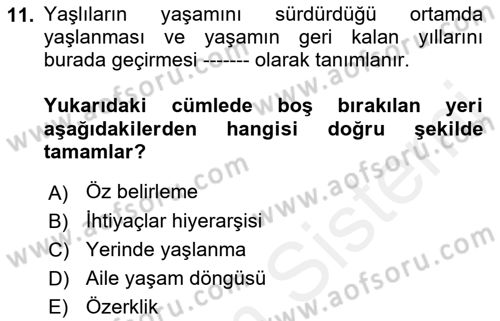 Yaşlılarda Çatışma Ve Stres Yönetimi 1 Dersi 2018 - 2019 Yılı (Vize) Ara Sınav Soruları 11. Soru