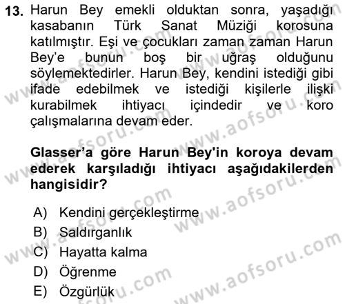 Yaşlılarda Çatışma Ve Stres Yönetimi 1 Dersi 2018 - 2019 Yılı (Vize) Ara Sınav Soruları 13. Soru