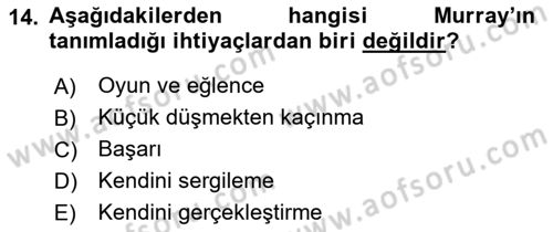 Yaşlılarda Çatışma Ve Stres Yönetimi 1 Dersi 2018 - 2019 Yılı (Vize) Ara Sınav Soruları 14. Soru