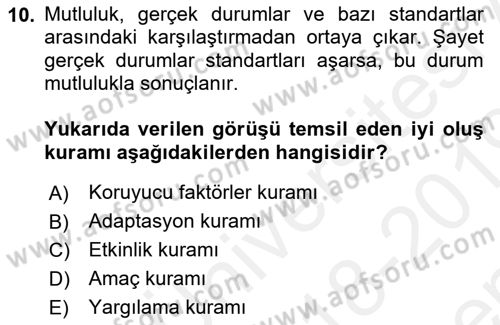 Yaşlılarda Çatışma Ve Stres Yönetimi 1 Dersi 2018 - 2019 Yılı (Final) Dönem Sonu Sınav Soruları 10. Soru