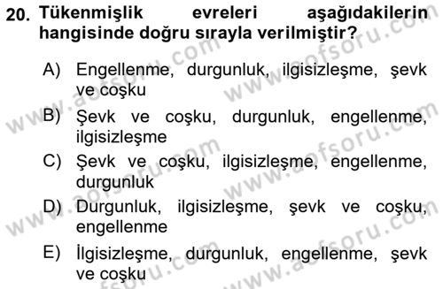 Yaşlılarda Çatışma Ve Stres Yönetimi 1 Dersi 2018 - 2019 Yılı (Final) Dönem Sonu Sınav Soruları 20. Soru