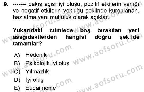 Yaşlılarda Çatışma Ve Stres Yönetimi 1 Dersi 2018 - 2019 Yılı (Final) Dönem Sonu Sınav Soruları 9. Soru