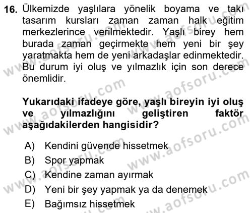 Yaşlılarda Çatışma Ve Stres Yönetimi 1 Dersi 2018 - 2019 Yılı Yaz Okulu Sınav Soruları 16. Soru