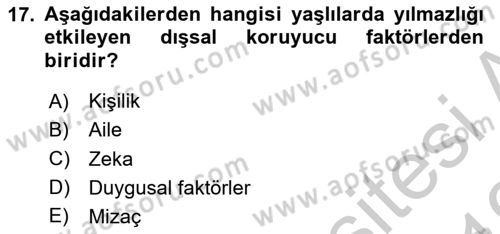 Yaşlılarda Çatışma Ve Stres Yönetimi 1 Dersi 2018 - 2019 Yılı Yaz Okulu Sınav Soruları 17. Soru