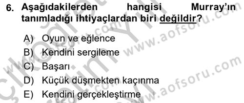 Yaşlılarda Çatışma Ve Stres Yönetimi 1 Dersi 2018 - 2019 Yılı Yaz Okulu Sınav Soruları 6. Soru