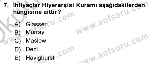 Yaşlılarda Çatışma Ve Stres Yönetimi 1 Dersi 2018 - 2019 Yılı Yaz Okulu Sınav Soruları 7. Soru