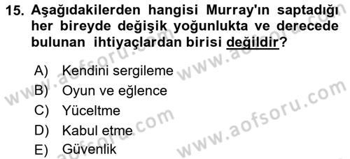 Yaşlılarda Çatışma Ve Stres Yönetimi 1 Dersi 2021 - 2022 Yılı (Vize) Ara Sınav Soruları 15. Soru